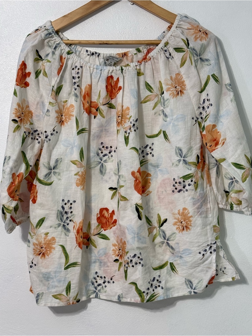 Hester & Orchard Floral Peasant Tunic with Orange Blossom Print Linen Cotton